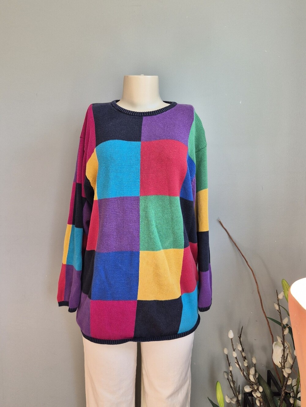 Petite Sophisticate Vintage Colorblock Sweater Size L
